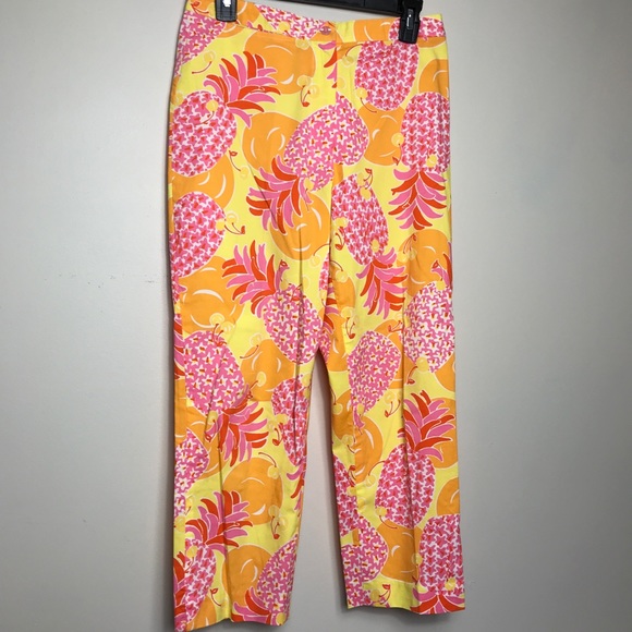 Lilly Pulitzer Orange Pink Pineapple Capris Sz 6 - Picture 1 of 4
